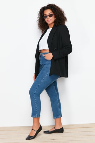 Trendyol Curve Women's Blue Plain Skinny High Waist Plus Size Jeans
