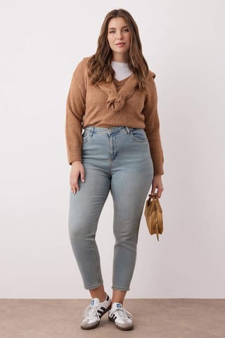 Trendyol Curve Women's Blue Plain Skinny High Waist Plus Size Jeans
