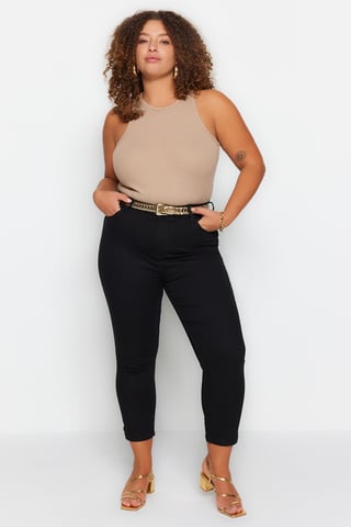 Trendyol Curve Women's Black Plain Skinny High Waist Plus Size Jeans