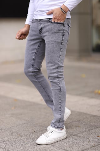 TRENDYOL MAN Men's Gray Plain Skinny Normal waist Jeans