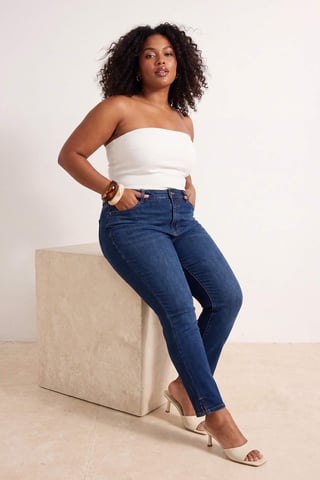 Trendyol Curve Women's Blue Plain Skinny High Waist Plus Size Jeans