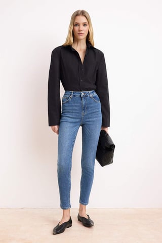 TRENDYOLMİLLA Women's Blue Plain Skinny High Waist Jeans