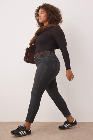 Trendyol Curve Women's Gray Plain Skinny High Waist Plus Size Jeans