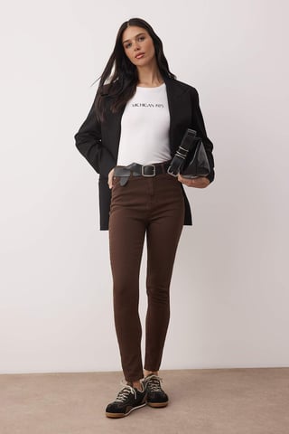 TRENDYOLMİLLA Women's Brown Plain Skinny High Waist Jeans