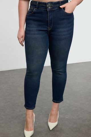 Trendyol Curve Dam Mörkblå Enfärgad Skinny Hög midja Plus size Jeans