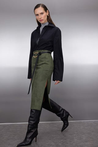 TRENDYOLMİLLA Women's Khaki Plain Midi Pencil skirt Skirts
