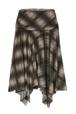 TRENDYOLMİLLA Women's Khaki Plaid Midi Asymmetric Skater Skirts