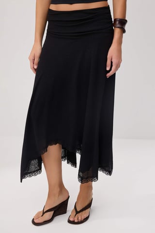 TRENDYOLMİLLA Women's Black Plain Midi Asymmetric Skirts