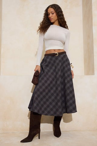 TRENDYOLMİLLA Women's Multicolor Plaid Midi A-line Skirts