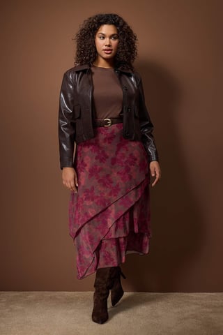 Trendyol Curve Women's Burgundy Floral Midi Plus Size Skirts