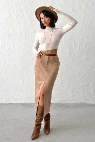 TRENDYOLMİLLA Women's Brown Plain Midi Pencil skirt Skirts