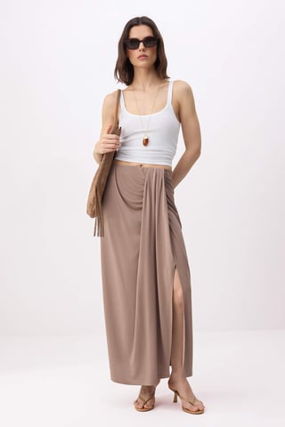 TRENDYOLMİLLA Women's Brown Plain Midi A-line Skirts