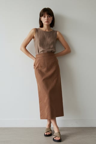 TRENDYOLMİLLA Women's Brown Plain Midi Pencil skirt Skirts