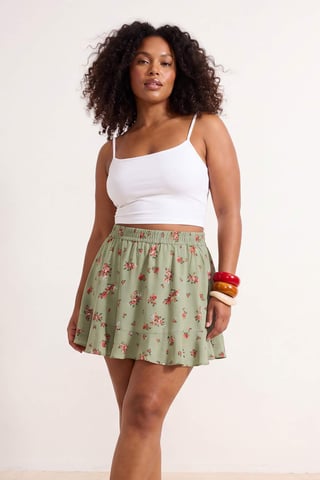 Trendyol Curve Women's Green Floral Short / Mini Plus Size Skirts