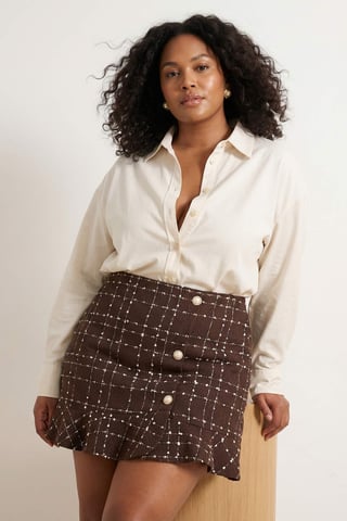 Trendyol Curve Women's Brown Striped Short / Mini Plus Size Skirts