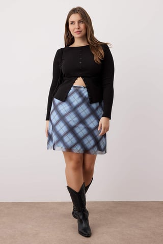Trendyol Curve Women's Blue Graphic Short / Mini Plus Size Skirts