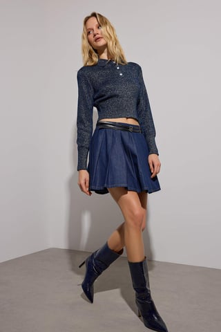 TRENDYOLMİLLA Women's Dark blue Plain Short / Mini Ruffle hem Skater Skirts