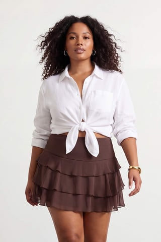 Trendyol Curve Women's Brown Floral Short / Mini Plus Size Skirts