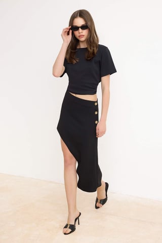TRENDYOLMİLLA Women's Black Plain Short / Mini Asymmetric Asymmetric Skirts