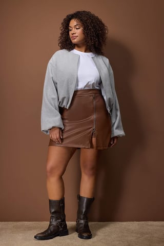 Trendyol Curve Women's Brown Plain Short / Mini Plus Size Skirts
