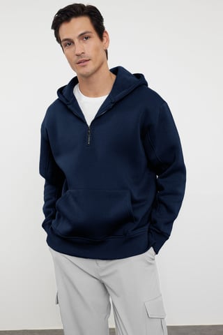 TRENDYOL MAN Men's Dark blue Plain Long Oversize Sweatshirts