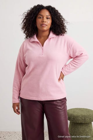 Trendyol Curve Women's Pink Plain Long Oversize Plus Size Sweatshirts