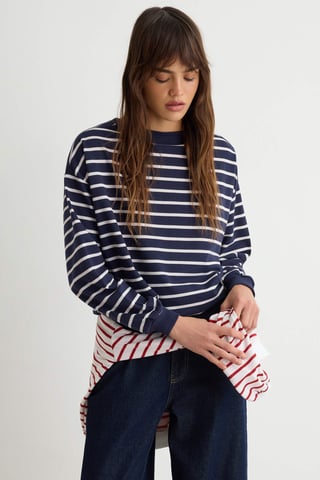 TRENDYOLMİLLA Women's Dark blue Striped Long Oversize Sweatshirts