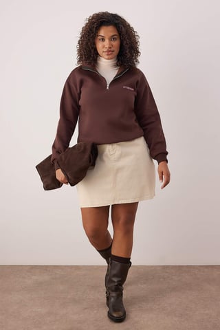Trendyol Curve Women's Brown Plain Long Regular fit Plus Size Sweatshirts
