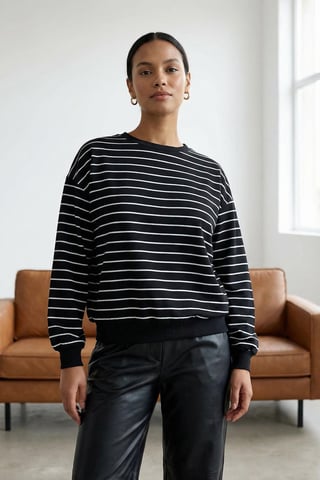TRENDYOLMİLLA Women's Black Striped Long Oversize Sweatshirts