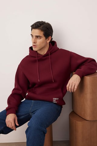 TRENDYOL MAN Men's Burgundy Plain Long Oversize Sweatshirts