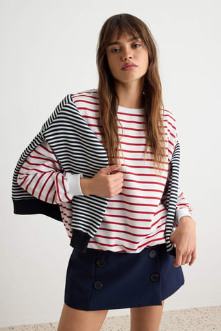 TRENDYOLMİLLA Women's Burgundy Striped Long Oversize Sweatshirts