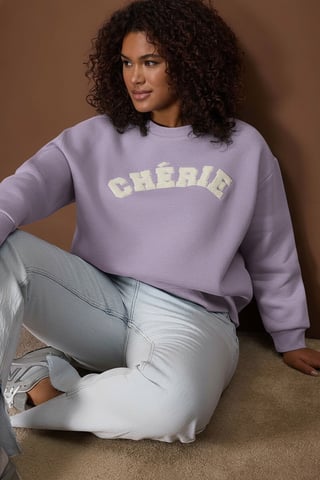 Trendyol Curve Women's Purple Slogan Long Oversize Plus Size Sweatshirts