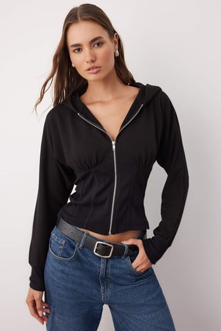 TRENDYOLMİLLA Women's Black Plain Long Fitted Sweatshirts