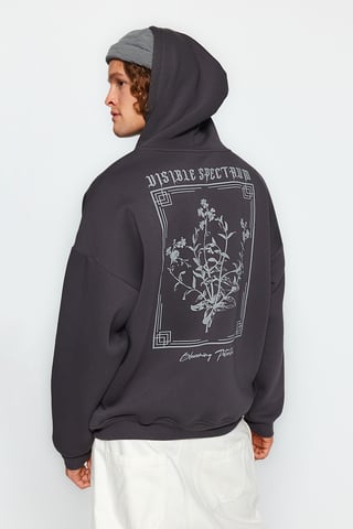 TRENDYOL MAN Men's Gray Floral Long Oversize Sweatshirts