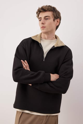 TRENDYOL MAN Men's Black Color block Long Oversize Sweatshirts