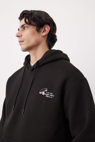 TRENDYOL MAN Men's Black Slogan Long Oversize Sweatshirts