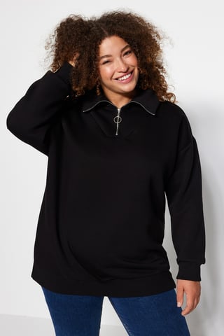 Trendyol Curve Women's Black Plain Long Oversize Plus Size Sweatshirts