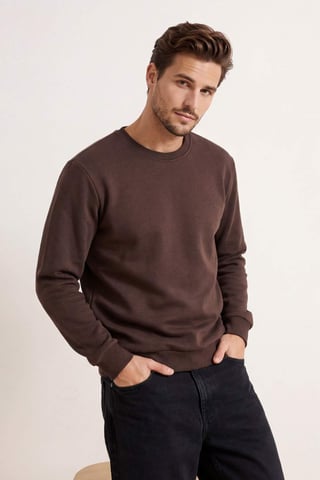 TRENDYOL MAN Men's Brown Plain Long Regular fit Sweatshirts