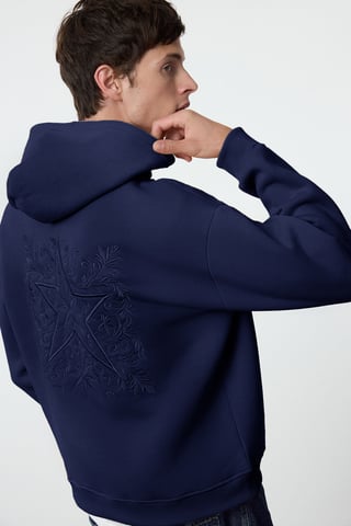 TRENDYOL MAN Men's Dark blue Slogan Long Oversize Sweatshirts
