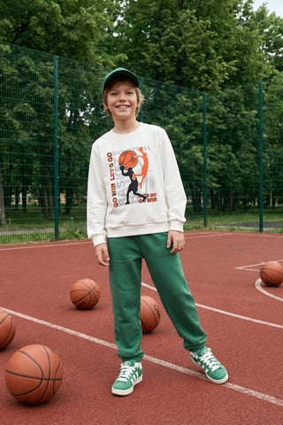 TRENDYOLKIDS Boys Ecru Slogan Long Regular fit Sweatshirts