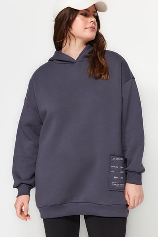 Trendyol Curve Dam Grå Slogan Lång Relaxed fit Plus size Sweatshirts