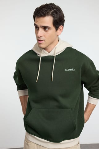 TRENDYOL MAN Men's Khaki Color block Long Oversize Sweatshirts