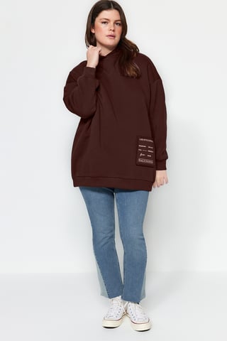 Trendyol Curve Dam Brun Slogan Lång Relaxed fit Plus size Sweatshirts