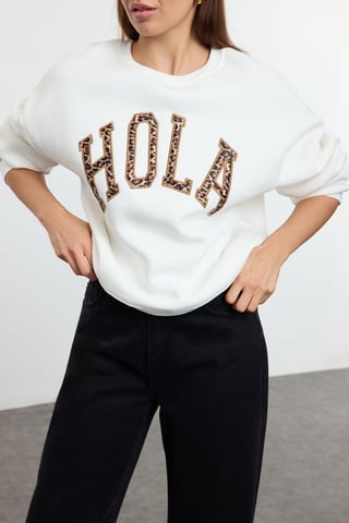 TRENDYOLMİLLA Girls Ecru Slogan Long Regular fit Sweatshirts