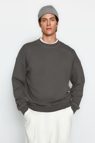 TRENDYOL MAN Men's Gray Plain Long Oversize Sweatshirts