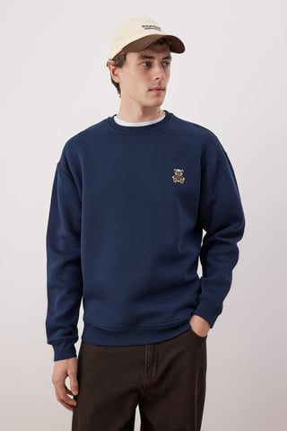 TRENDYOL MAN Men's Dark blue Plain Long Oversize Sweatshirts