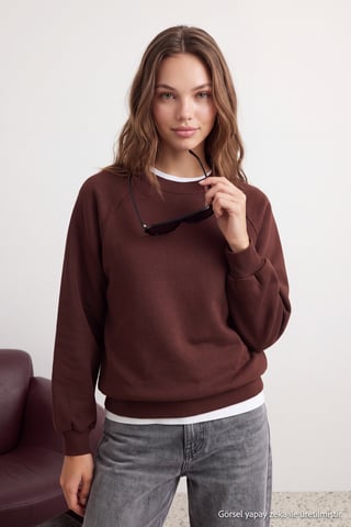 TRENDYOLMİLLA Women's Brown Plain Long Oversize Sweatshirts