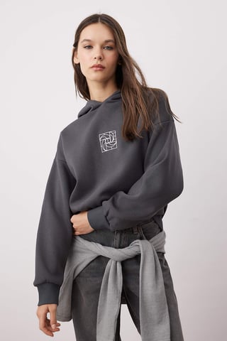 TRENDYOLMİLLA Women's Gray Geometric pattern Long Oversize Sweatshirts