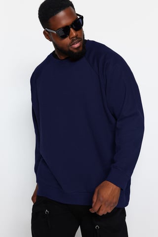 TRENDYOL MAN Men's Dark blue Plain Long Oversize Plus Size Sweatshirts