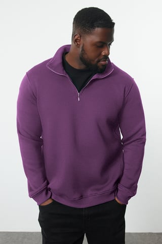 TRENDYOL MAN Men's Purple Plain Long Oversize Plus Size Sweatshirts